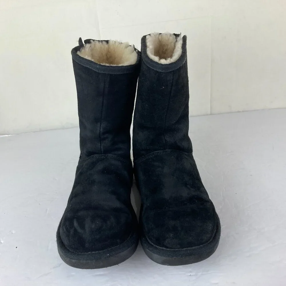 UGG Mayfaire Womens‎ Sz 7 Black Suede Sherpa Lined Mid Calf Warm Winter Boots
